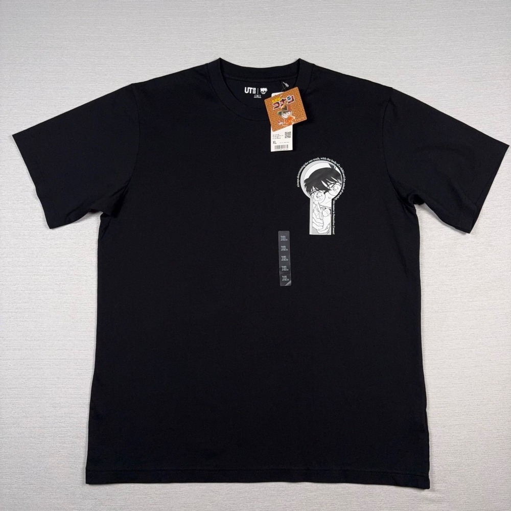 Uniqlo UT Detective Conan T-Shirt Mens Size XL Black Short Sleeve Cotton New